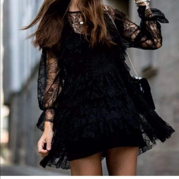 ✨ Zara black lace dress with frills✨ - Picture 12 of 13